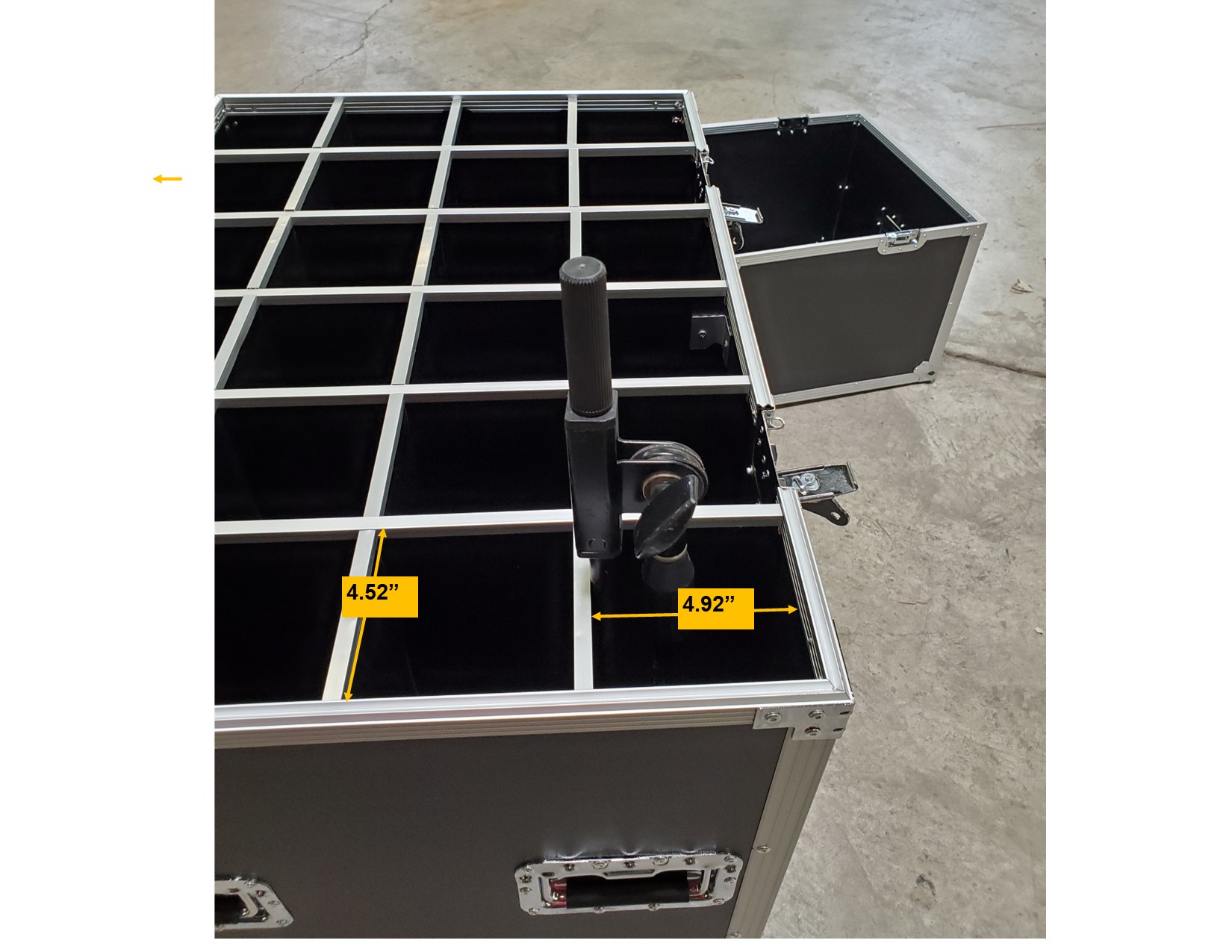 24 Slot Upright Microphone Stand Road Case Truck Pack $599 Mic Stand Case interior slot measurements