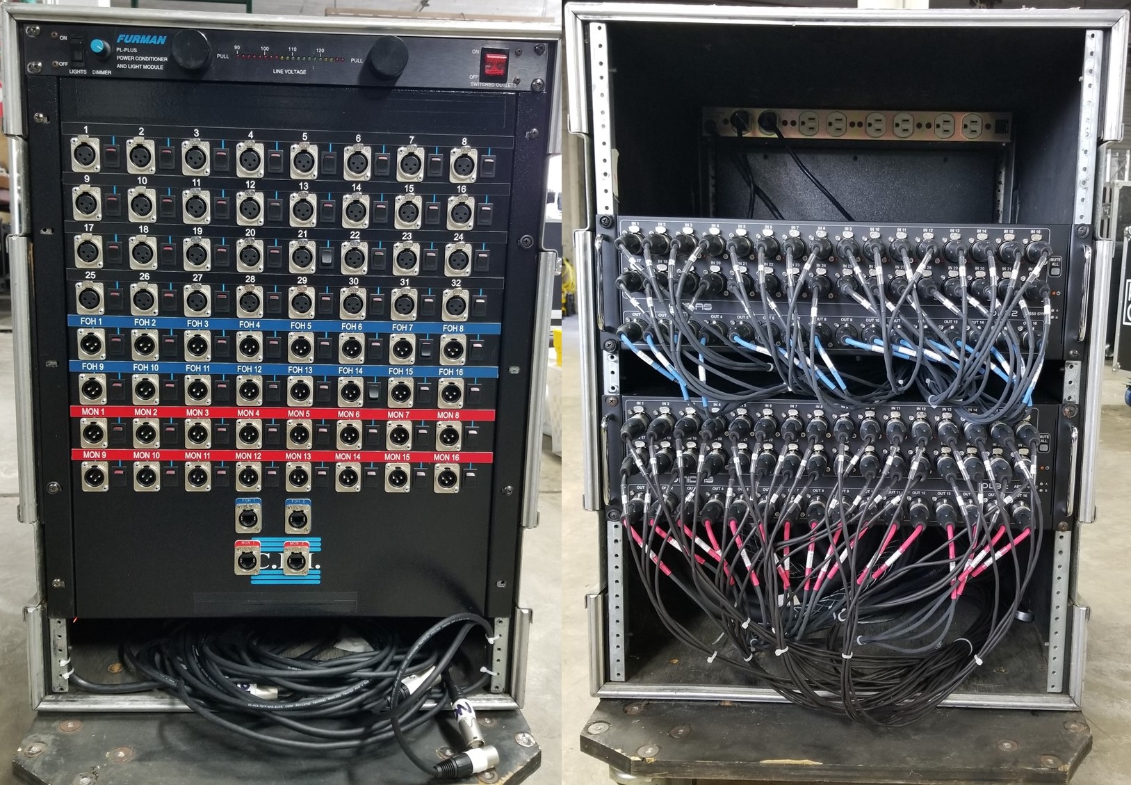 Midas M32 Splitter box to two DL32 Midas Split to 2 DL32 Stage Boxes. 2 Outs to FOH and 2 Outs to MON