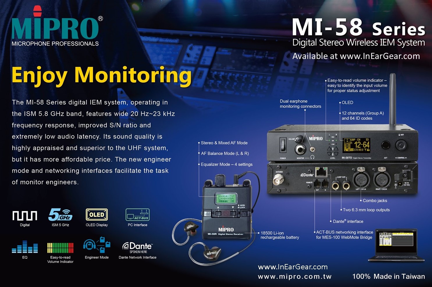 Mipro ISM MI-58 Wireless IEM 5.8GHz System